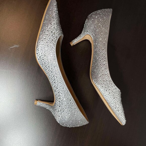 NEW Silver High-heeled Shoes with Rhinestones, sz 38 - Picture 7 of 7